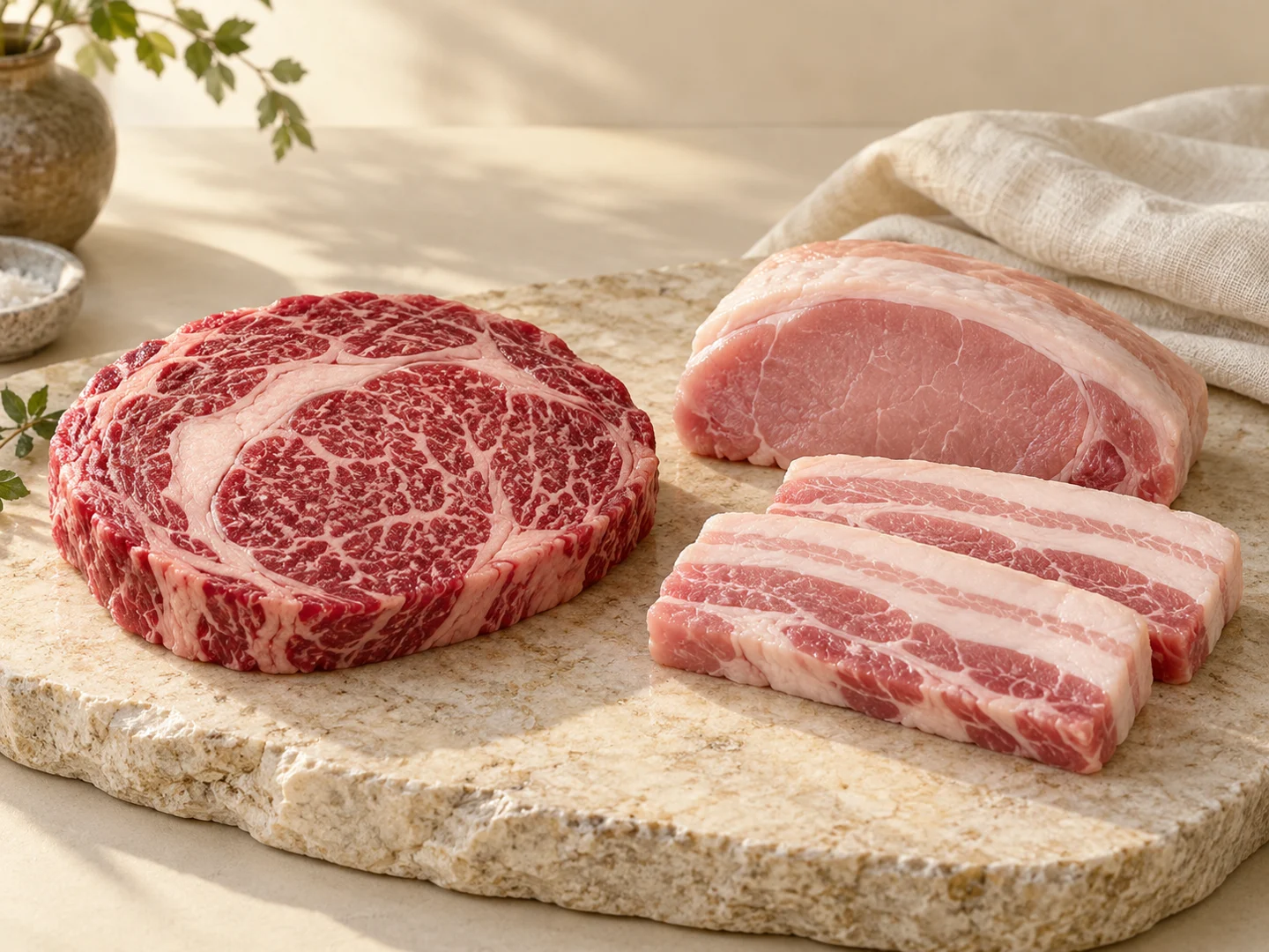 AI-generated product concept showing Hanwoo beef and Handon pork cuts